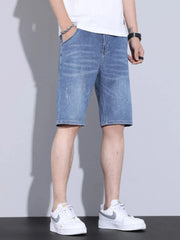 Men's Pocketed Wash Denim Shorts