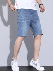 Men's Pocketed Wash Denim Shorts