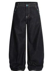 Men's Pocketed Wide Leg Jeans Black / S