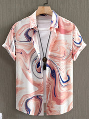 Men's Printed Button Up Short Sleeve Shirt Watermelon pink / S