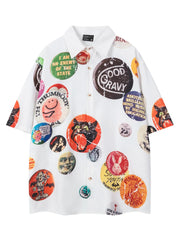 Men's Printed Button Up Short Sleeve Shirt White / M
