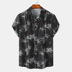 Men's Printed Short Sleeve Button-Up Shirt Black / M