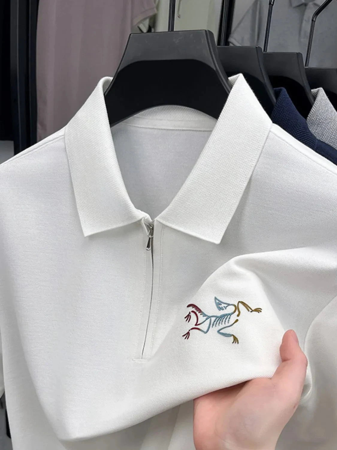 Men's Quarter Zip Short Sleeve Polo White / 105