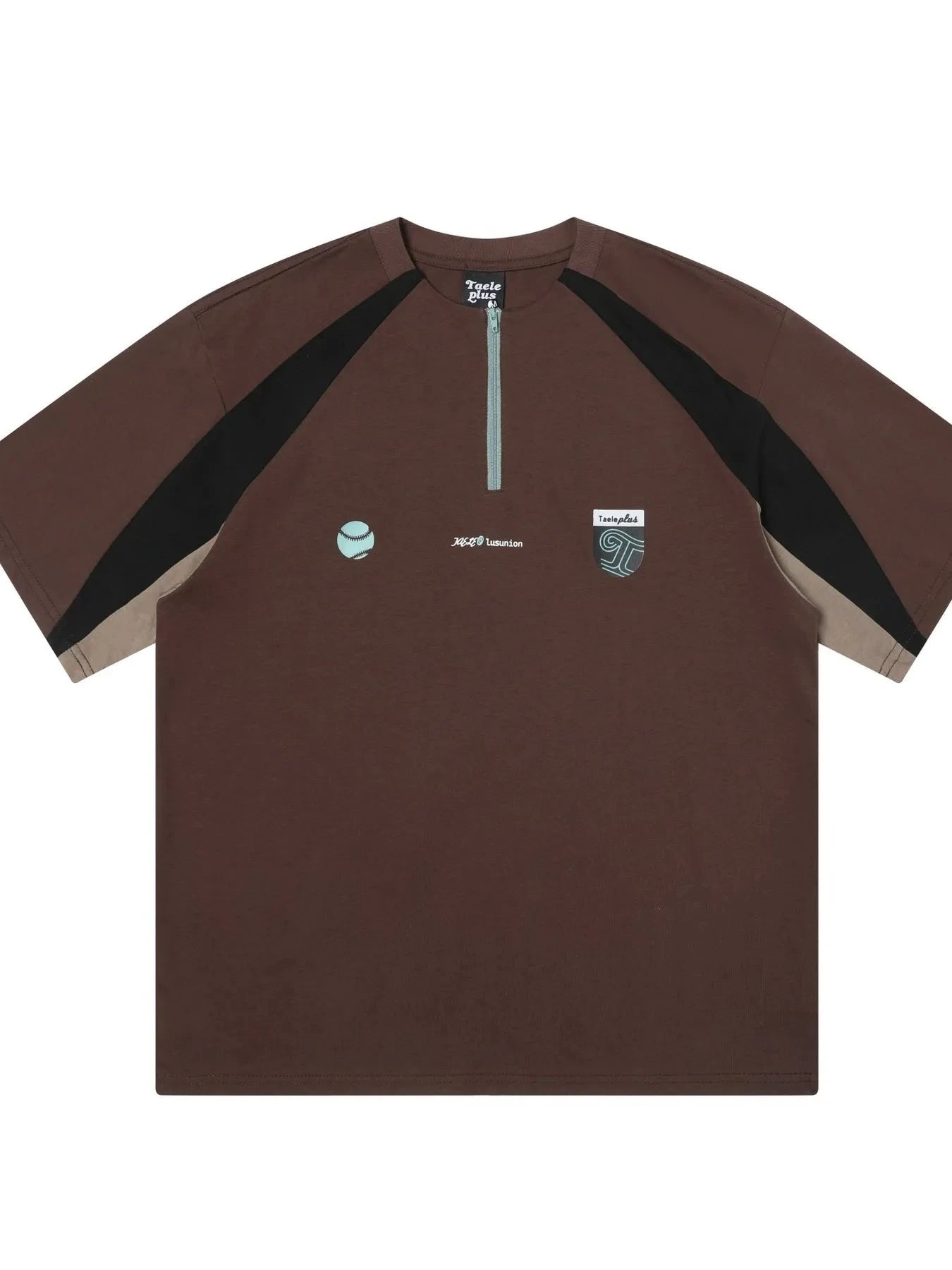 Men's Quarter Zip Short Sleeve T-Shirt Brown / M