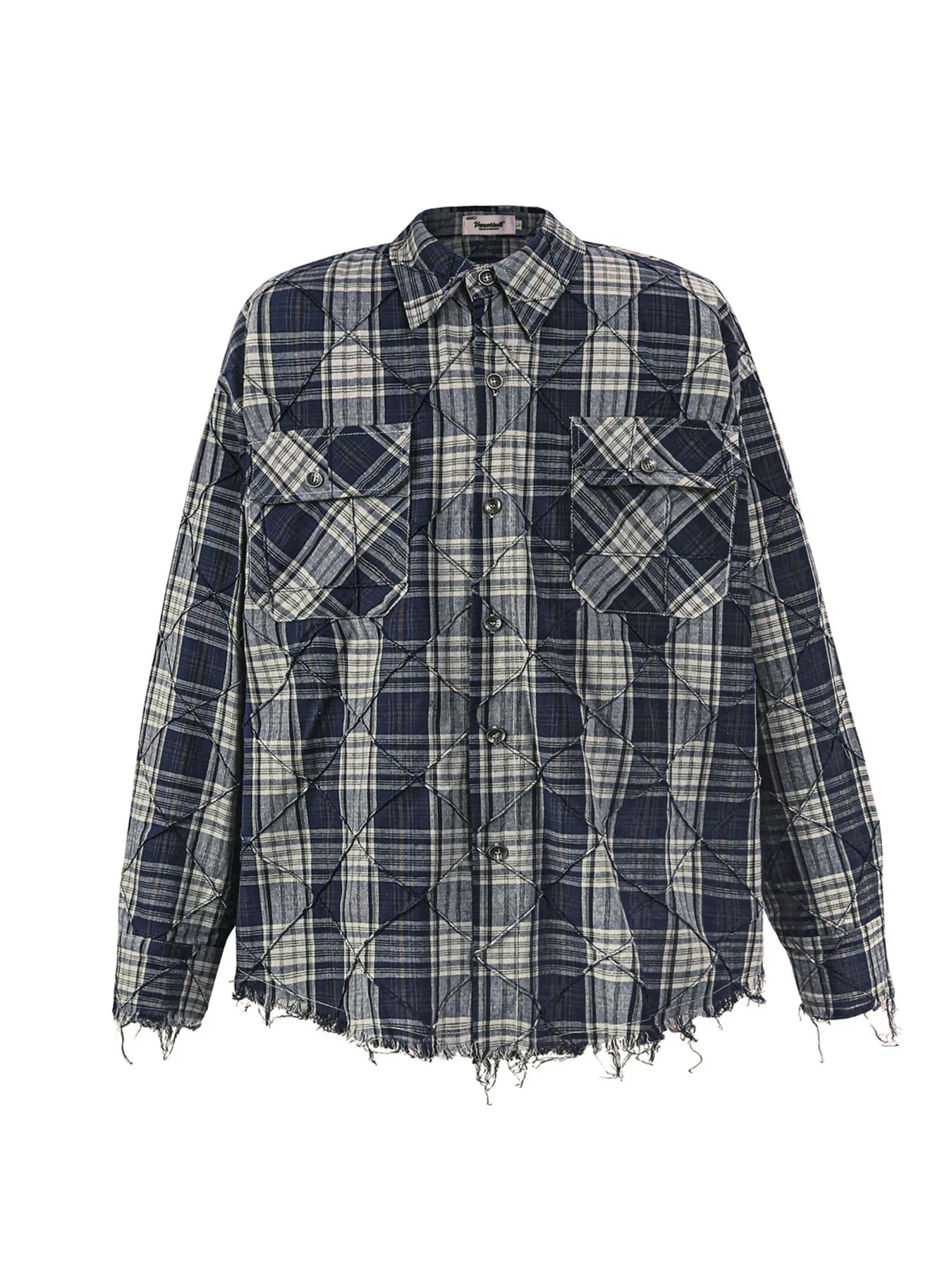 Men's Raw Hem Plaid Button Up Shirt Blue / M