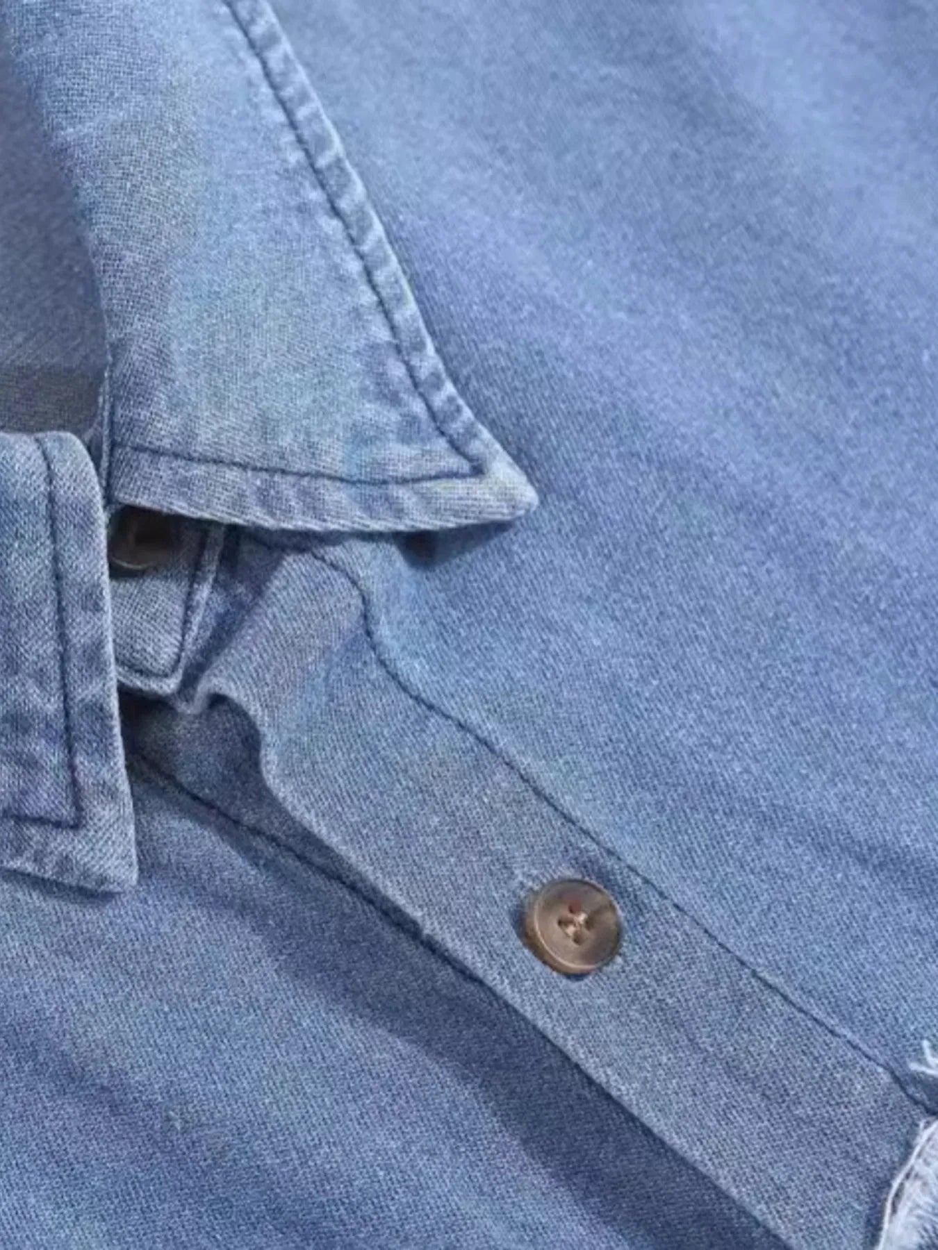 Men's Raw Hem Short Sleeve Denim Shirt