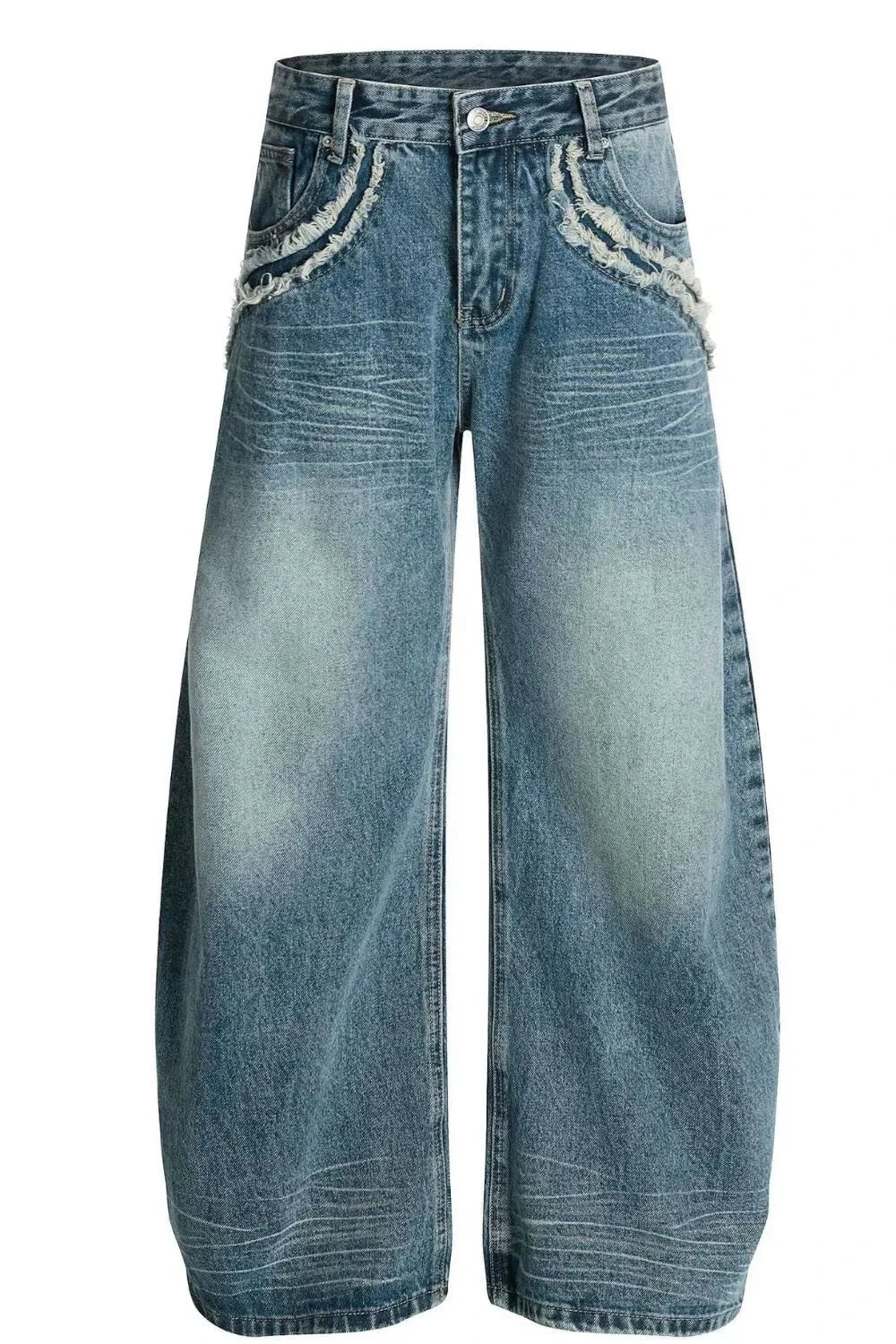 Men's Raw Hem Wide Leg Jeans Blue / S