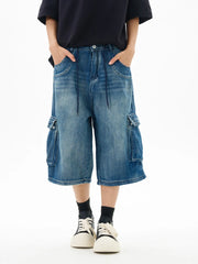 Men's Relaxed Fit Cargo Denim Shorts Vintage Blue / S