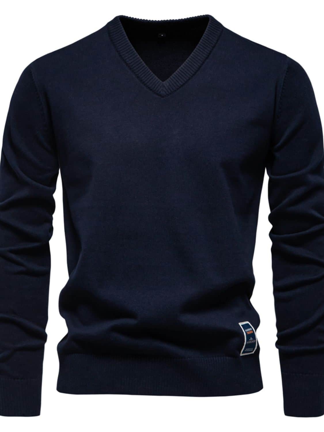 Men's Ribbed Hem V-Neck Long Sleeve Sweater Navy / L