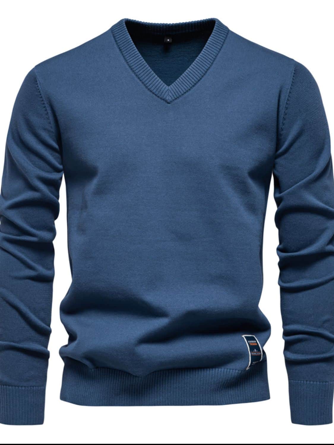Men's Ribbed Hem V-Neck Long Sleeve Sweater Peacock  Blue / L