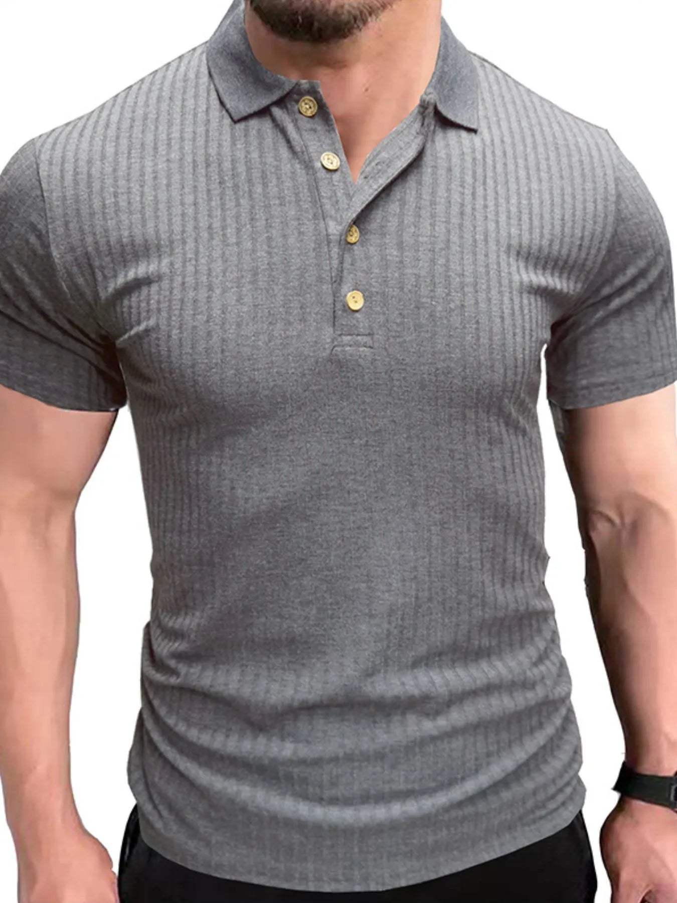 Men's Ribbed Knit Slim Fit Polo Shirt Gray / S