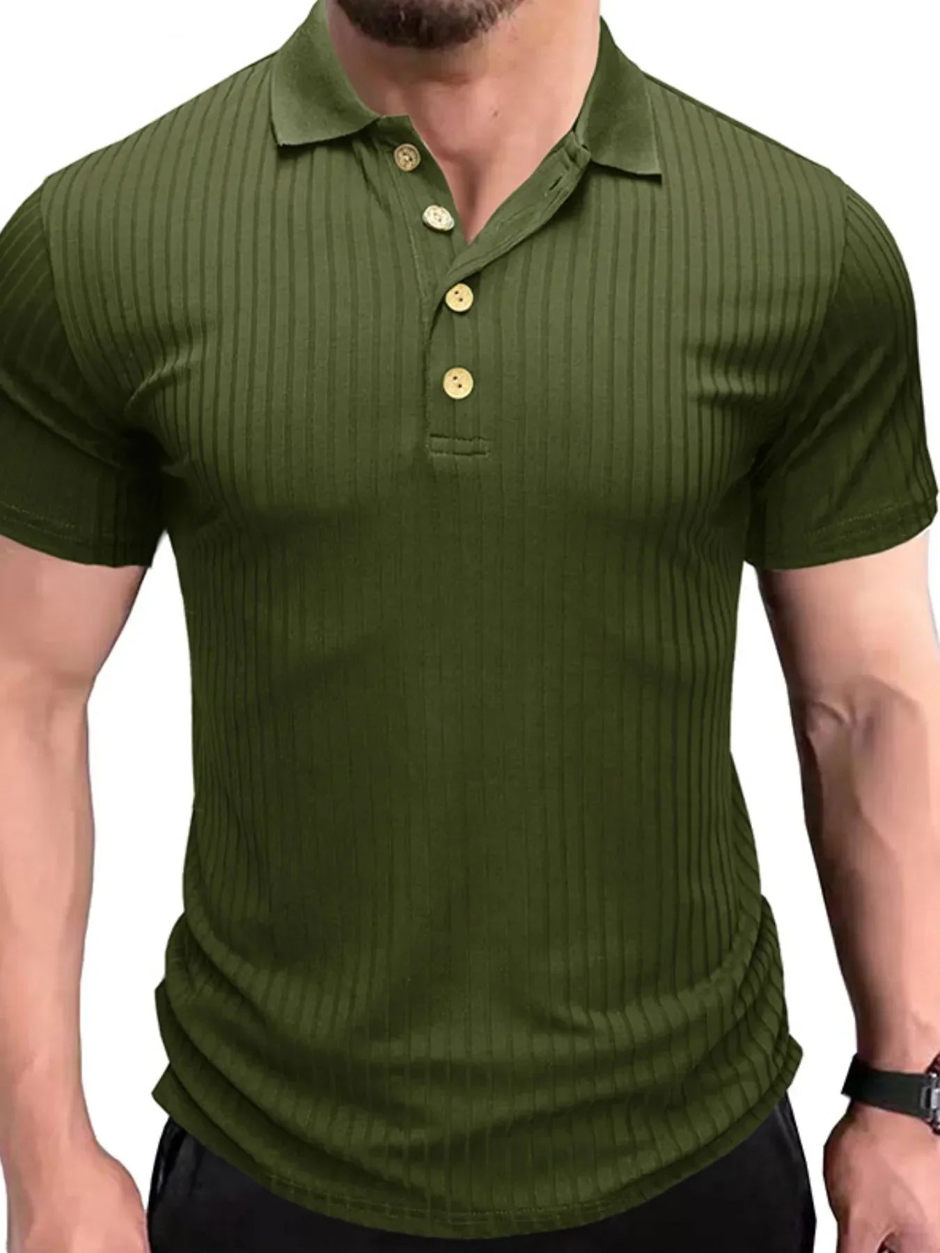 Men's Ribbed Knit Slim Fit Polo Shirt Moss / S