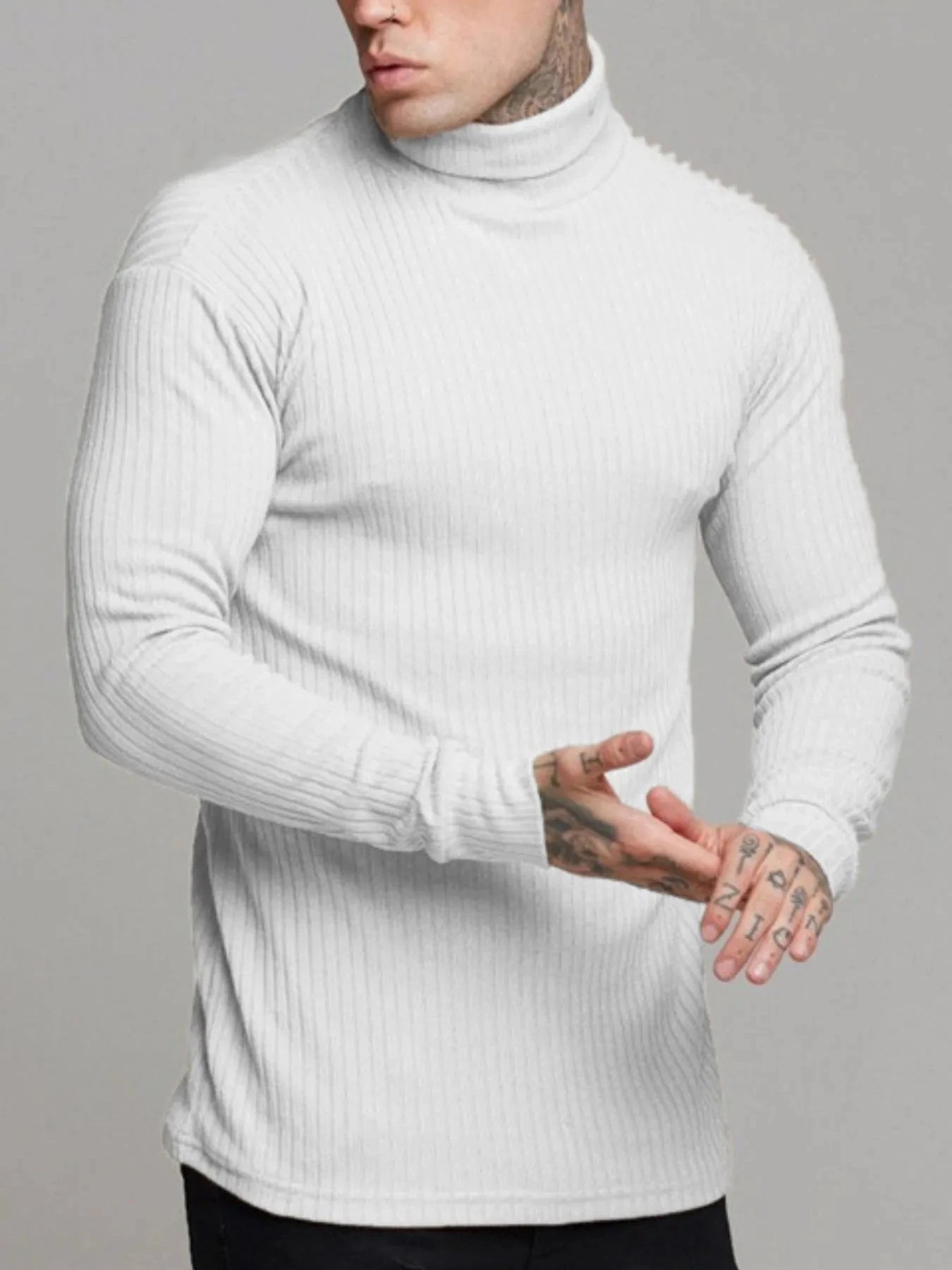 Men's Ribbed Turtleneck Long Sleeve Sweater