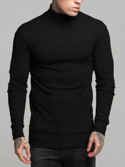 Men's Ribbed Turtleneck Long Sleeve Sweater Black / S