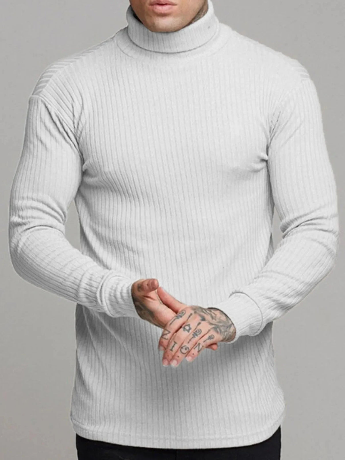 Men's Ribbed Turtleneck Long Sleeve Sweater White / S
