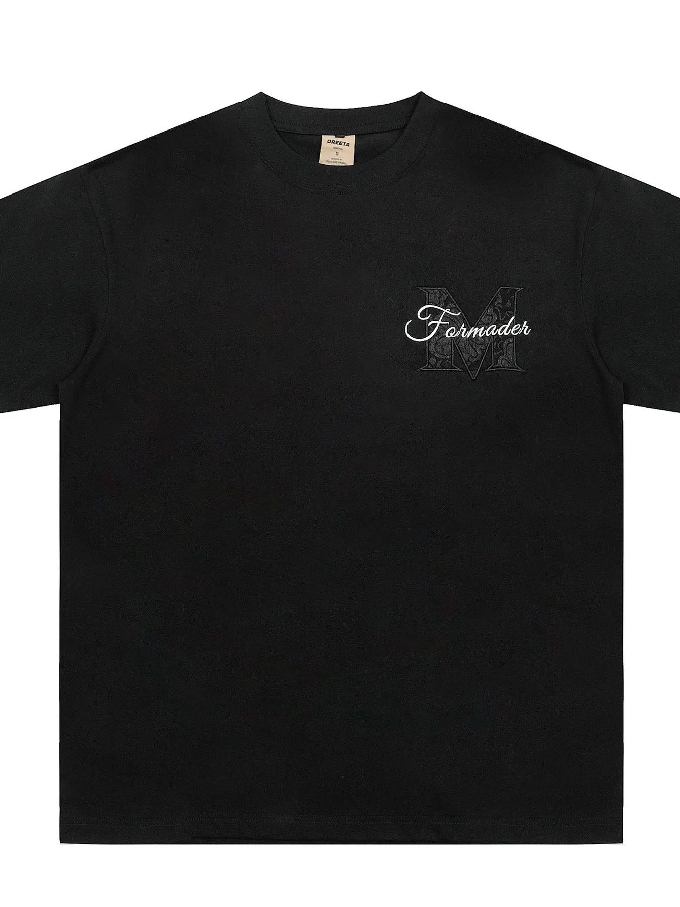 Men's Round Neck Embroidered Letter T-Shirt Black / M