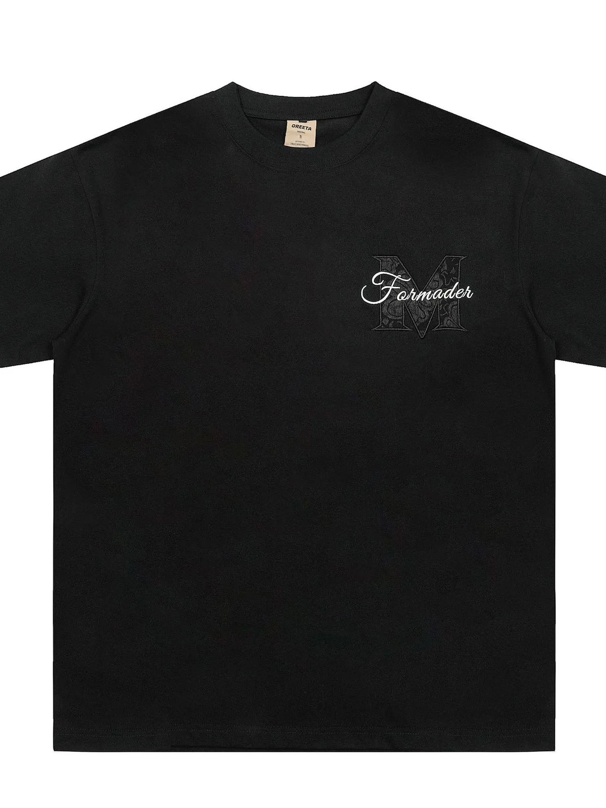 Men's Round Neck Embroidered Letter T-Shirt Black / M