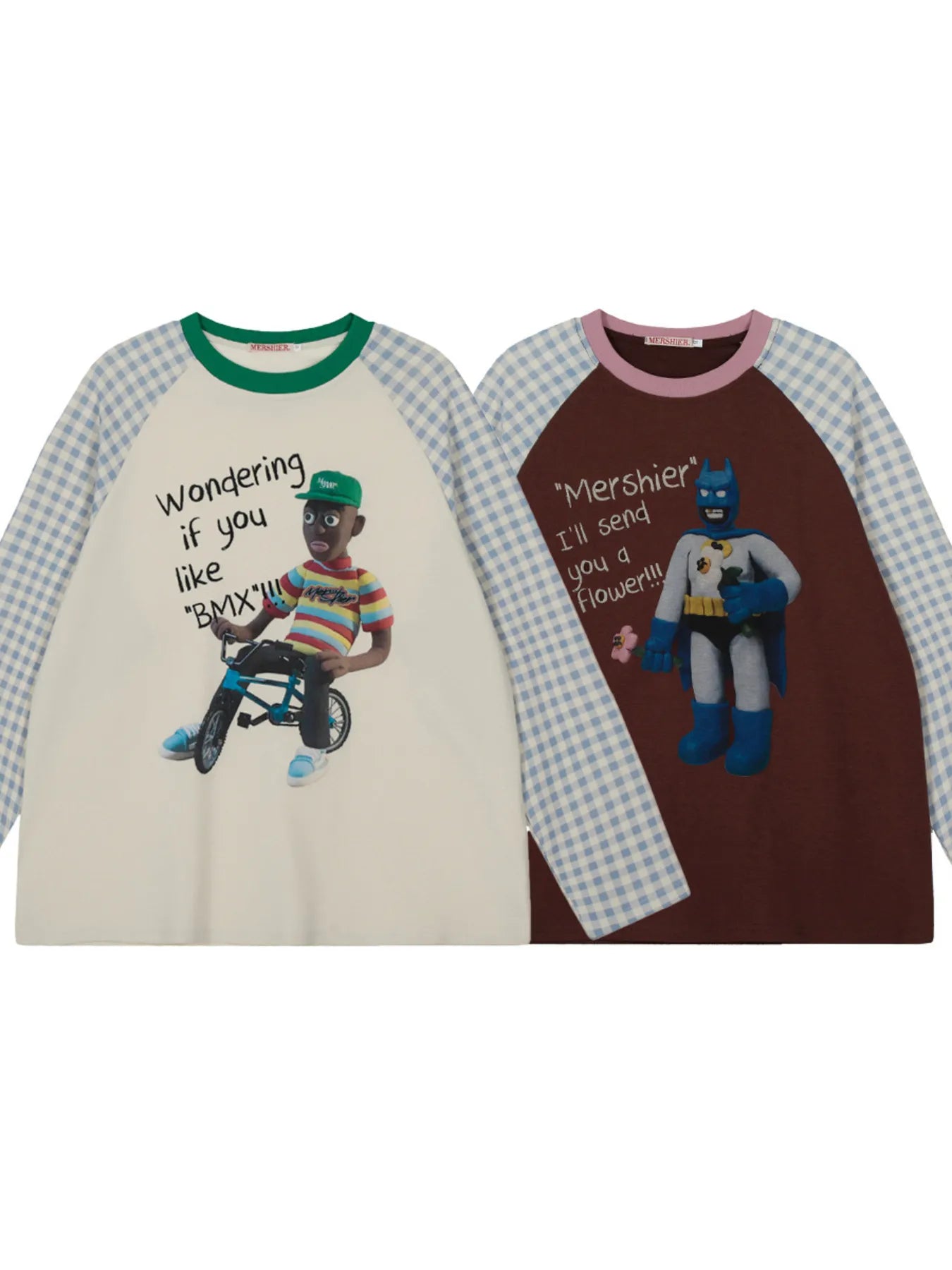 Men's Round Neck Graphic Plaid Long Sleeve T-Shirt