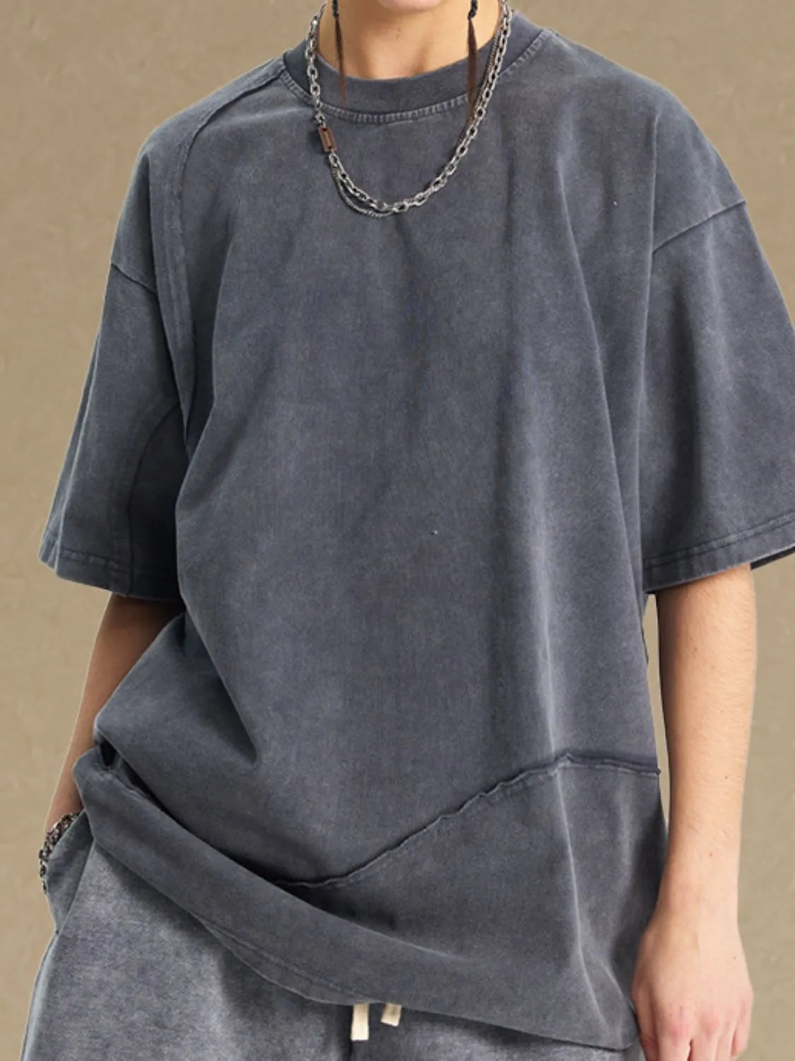 Men's Round Neck Half Sleeve T-Shirt Dark Gray / S