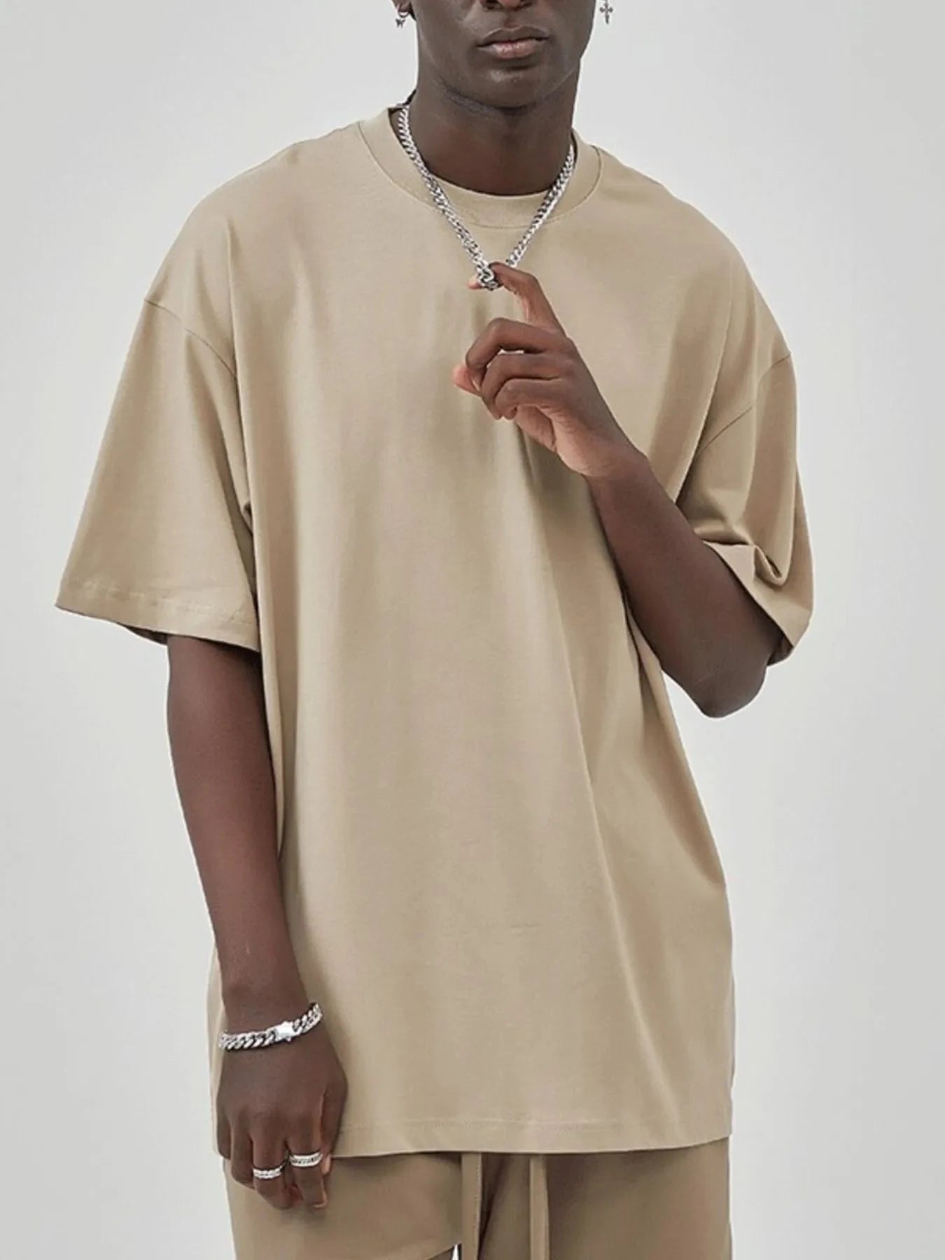 Men's Round Neck Half Sleeve T-Shirt Gray Apricot-fg / S