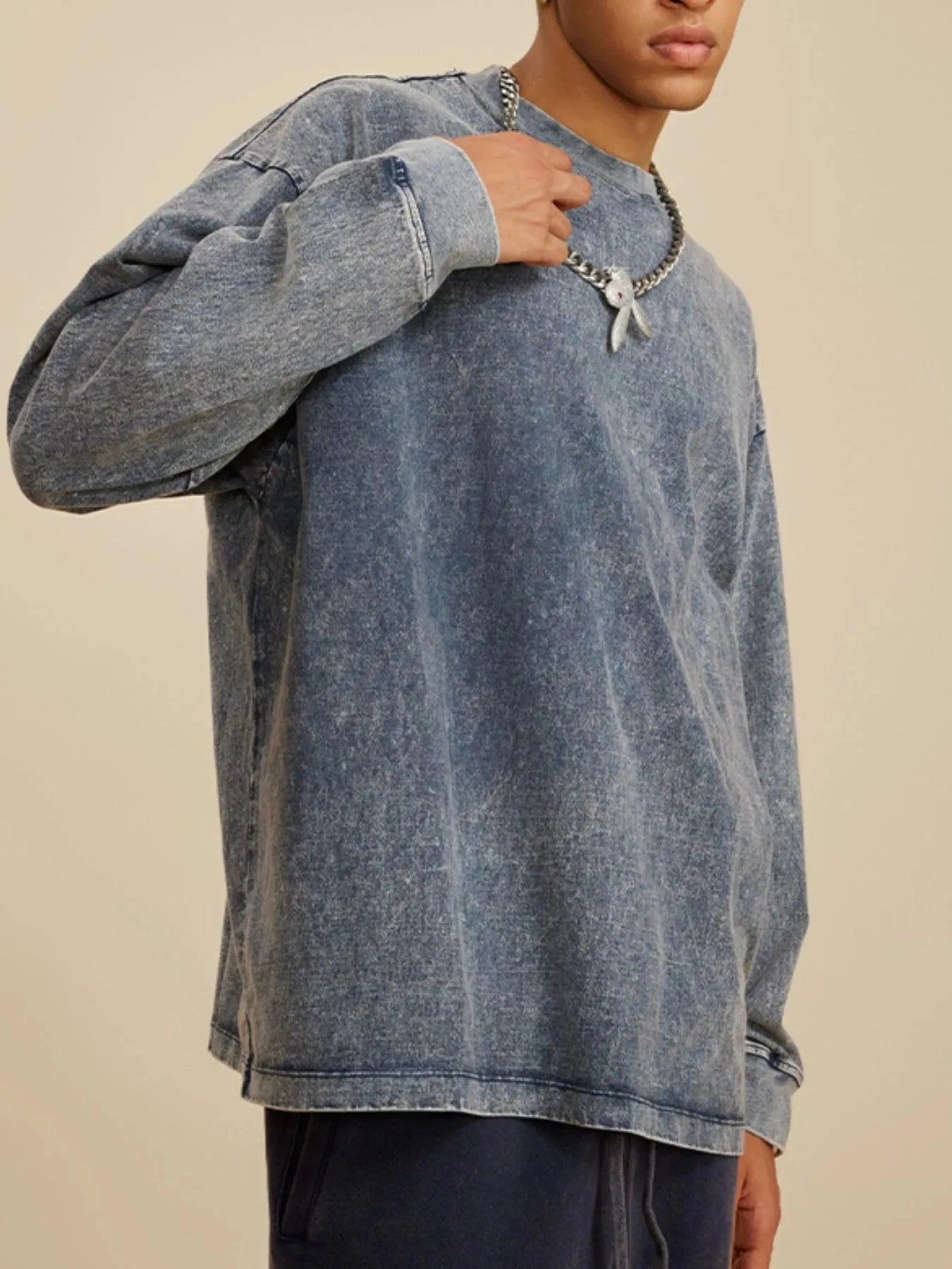 Men's Round Neck Long Sleeve T-Shirt Sapphire Blue / XS