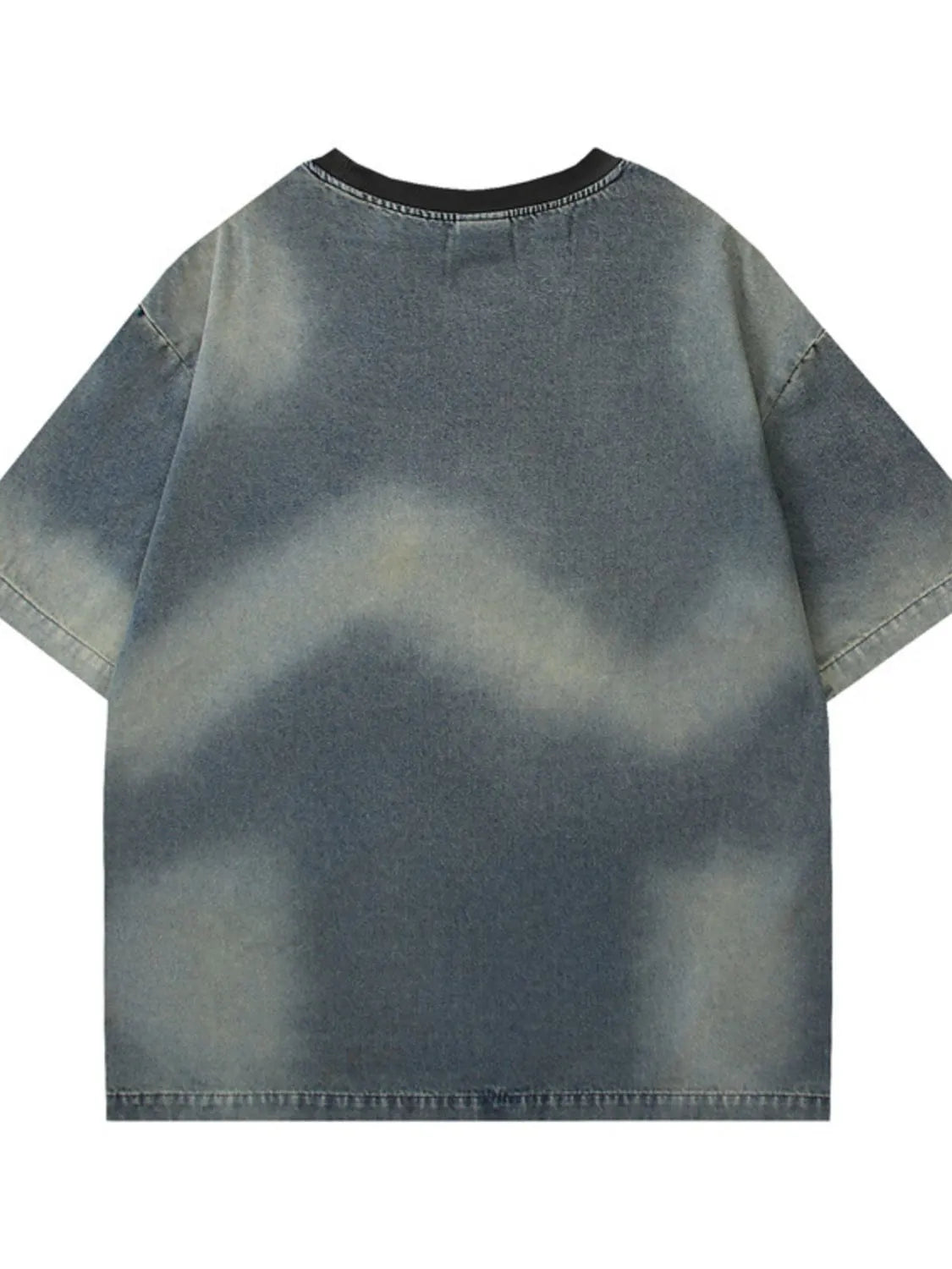 Men's Round Neck Washed Denim Top