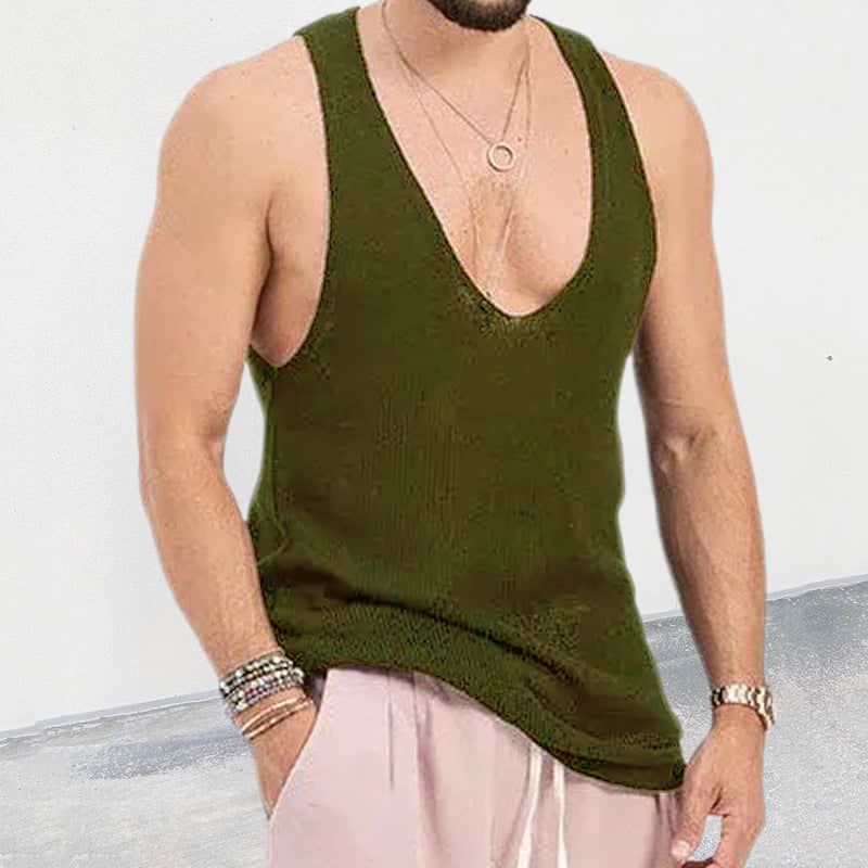 Men's Scoop Neck Knit Tank Army Green / 2XL