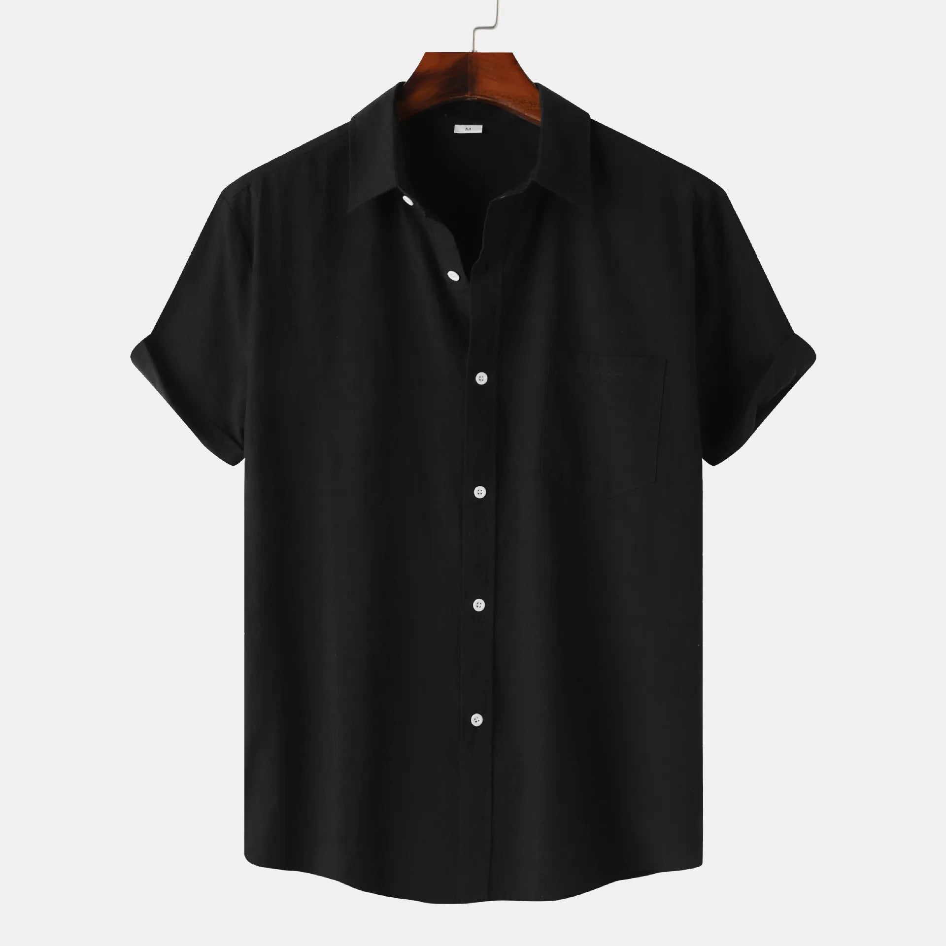 Men's Short Sleeve Button Down Shirt with Chest Pocket Black / S