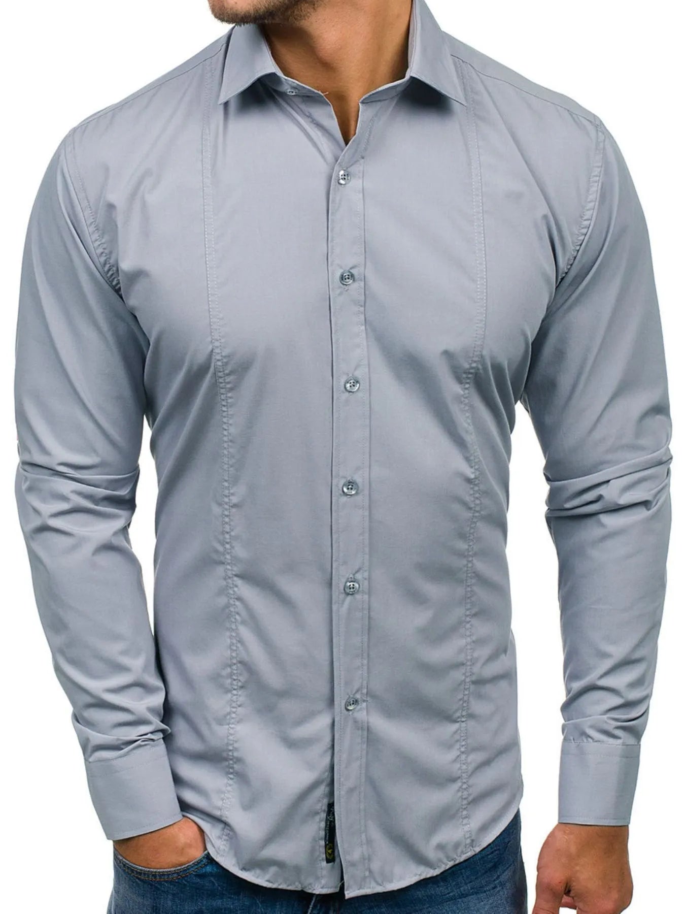 Men's Slim Fit Button-Down Shirt Gray / S