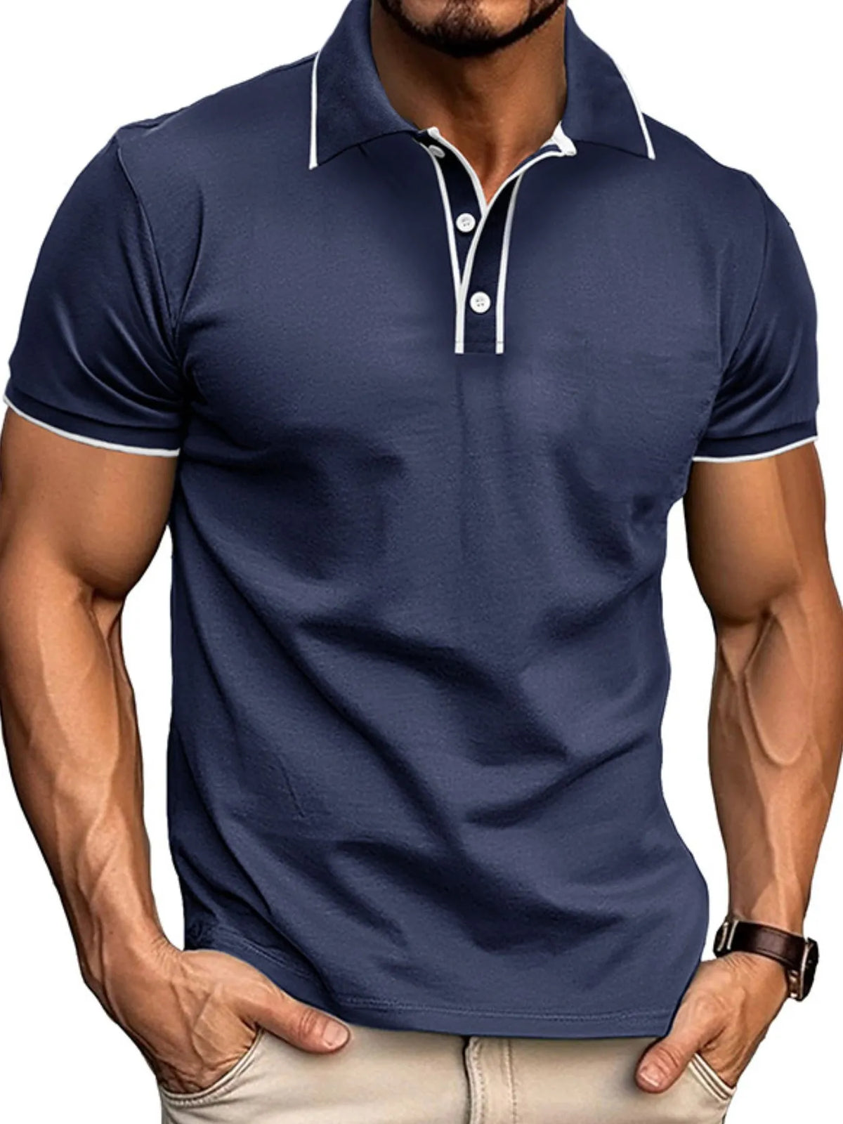 Men's Slim Fit Polo Shirt with Contrast Trim Navy / S