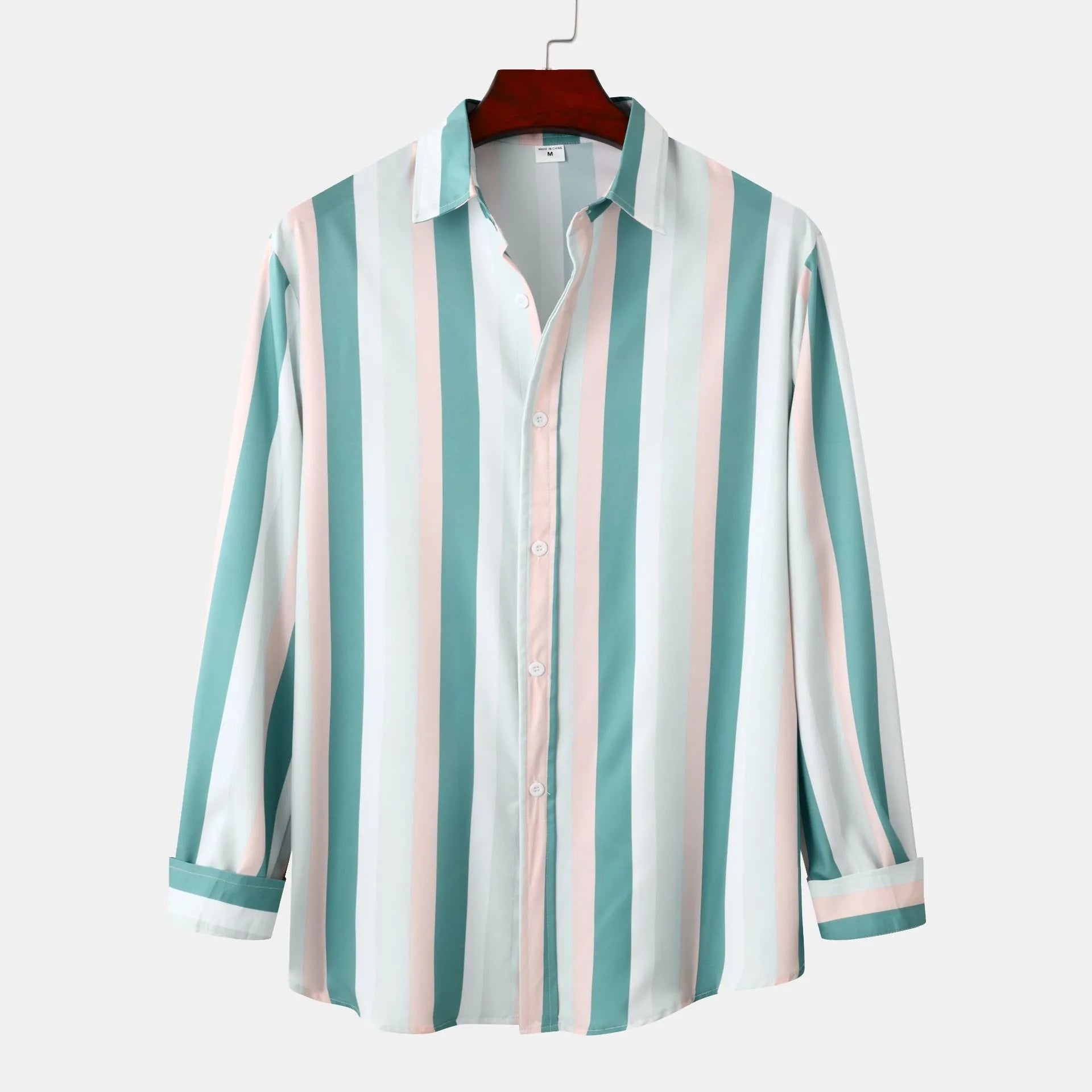 Men's Striped Button-Down Long Sleeve Shirt Pink/Green / S