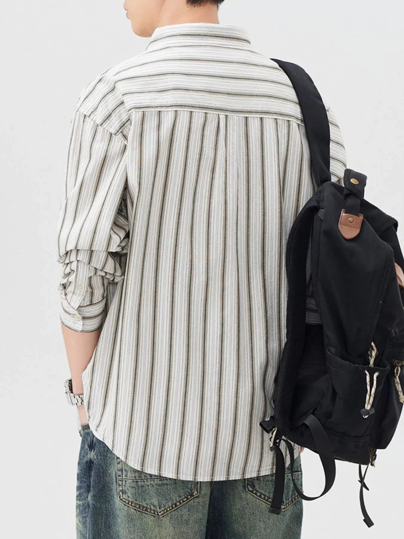 Men's Striped Button Up Long Sleeve Shirt