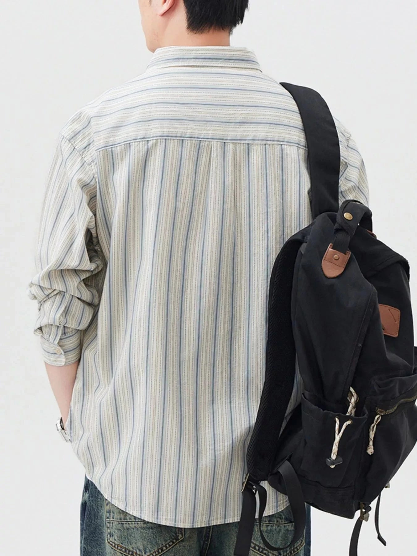 Men's Striped Button Up Long Sleeve Shirt