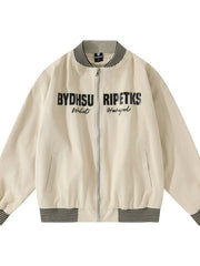Men's Striped Hem Zip Up Jacket Creamy-white / M