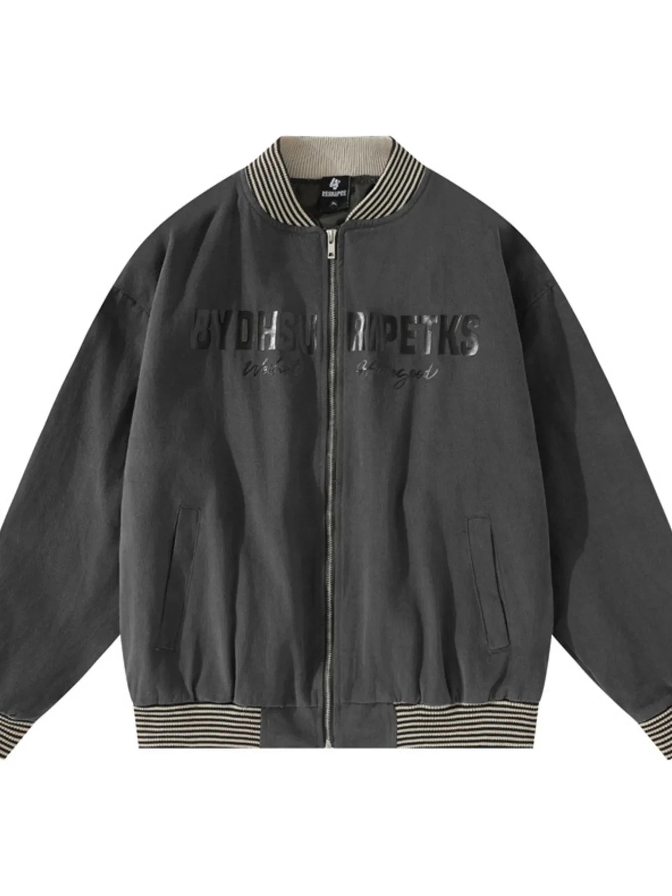 Men's Striped Hem Zip Up Jacket Dark Gray / M