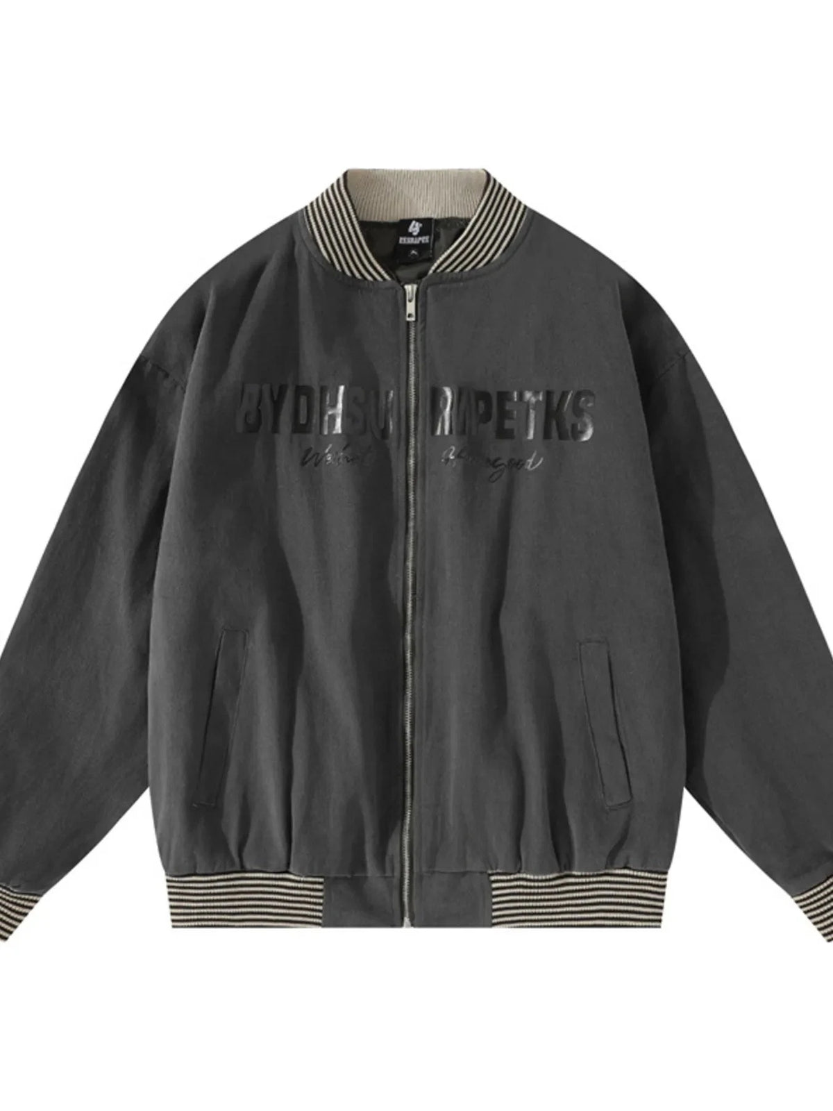 Men's Striped Hem Zip Up Jacket Dark Gray / M