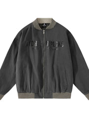 Men's Striped Hem Zip Up Jacket Dark Gray / M