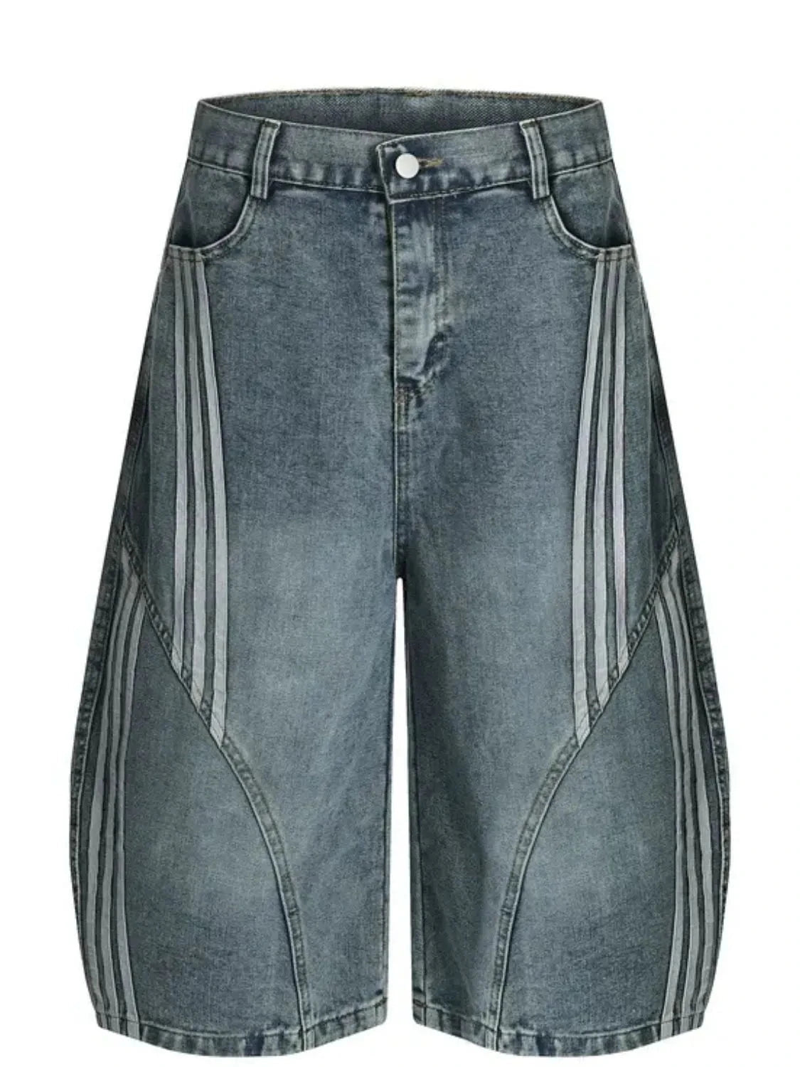 Men's Striped Loose Fit Denim Shorts Nostalgic Light Blue / S