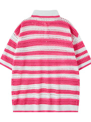 Men's Striped Openwork Knit Polo