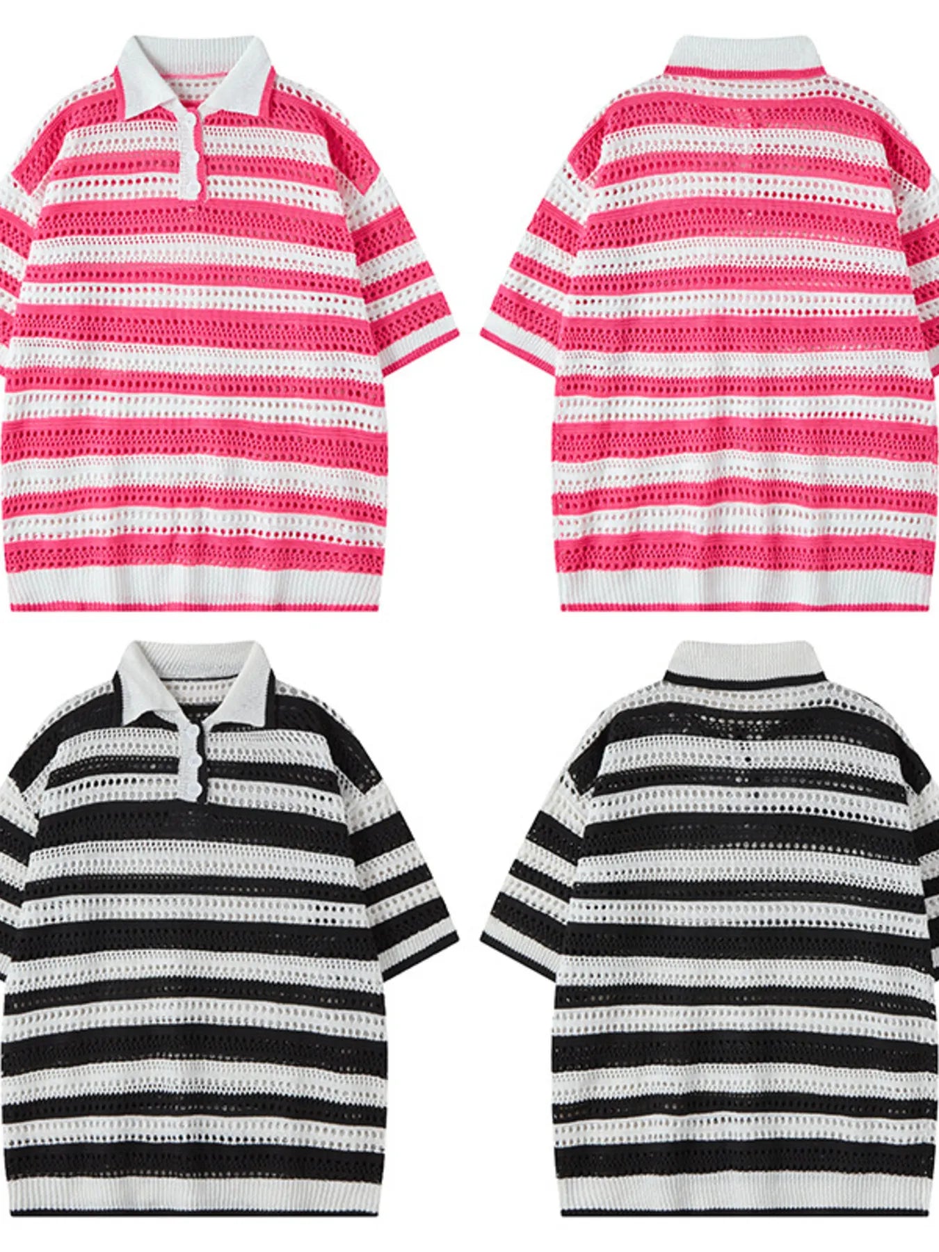 Men's Striped Openwork Knit Polo