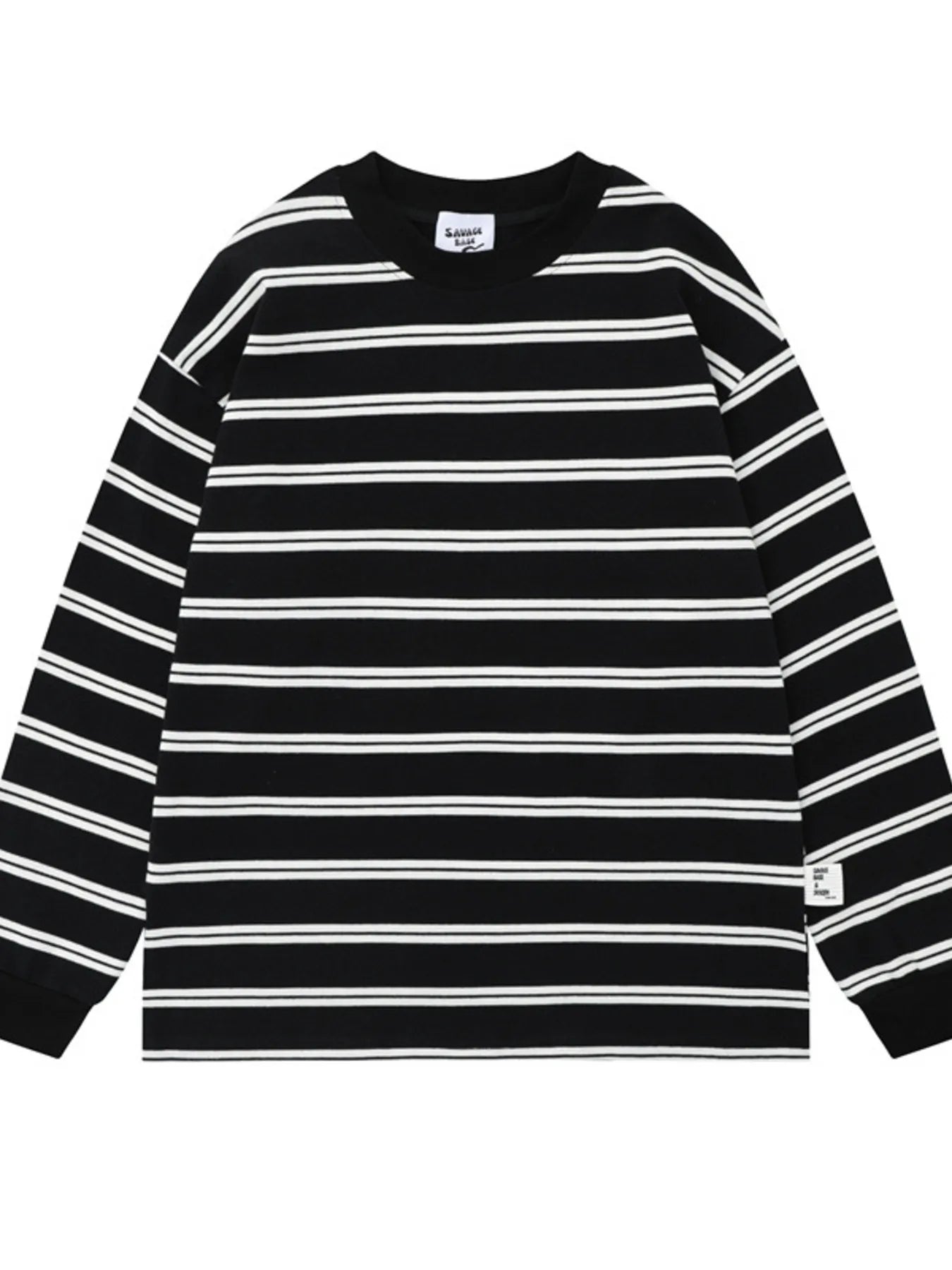 Men's Striped Round Neck Long Sleeve T-Shirt Black / S