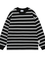 Men's Striped Round Neck Long Sleeve T-Shirt Black / S