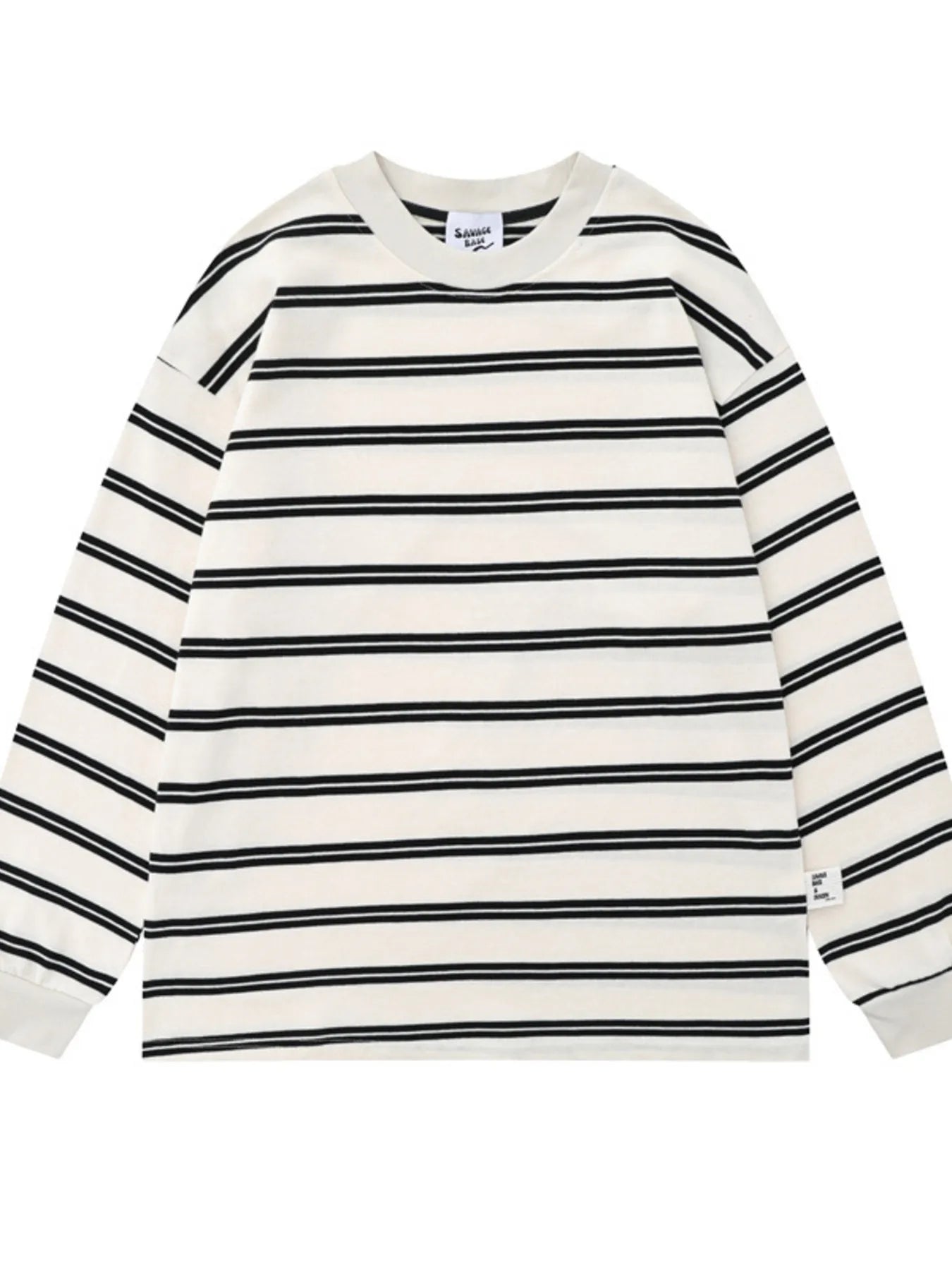 Men's Striped Round Neck Long Sleeve T-Shirt White / S