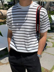 Men's Striped Round Neck Short Sleeve T-Shirt