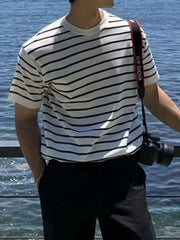 Men's Striped Round Neck Short Sleeve T-Shirt White / M