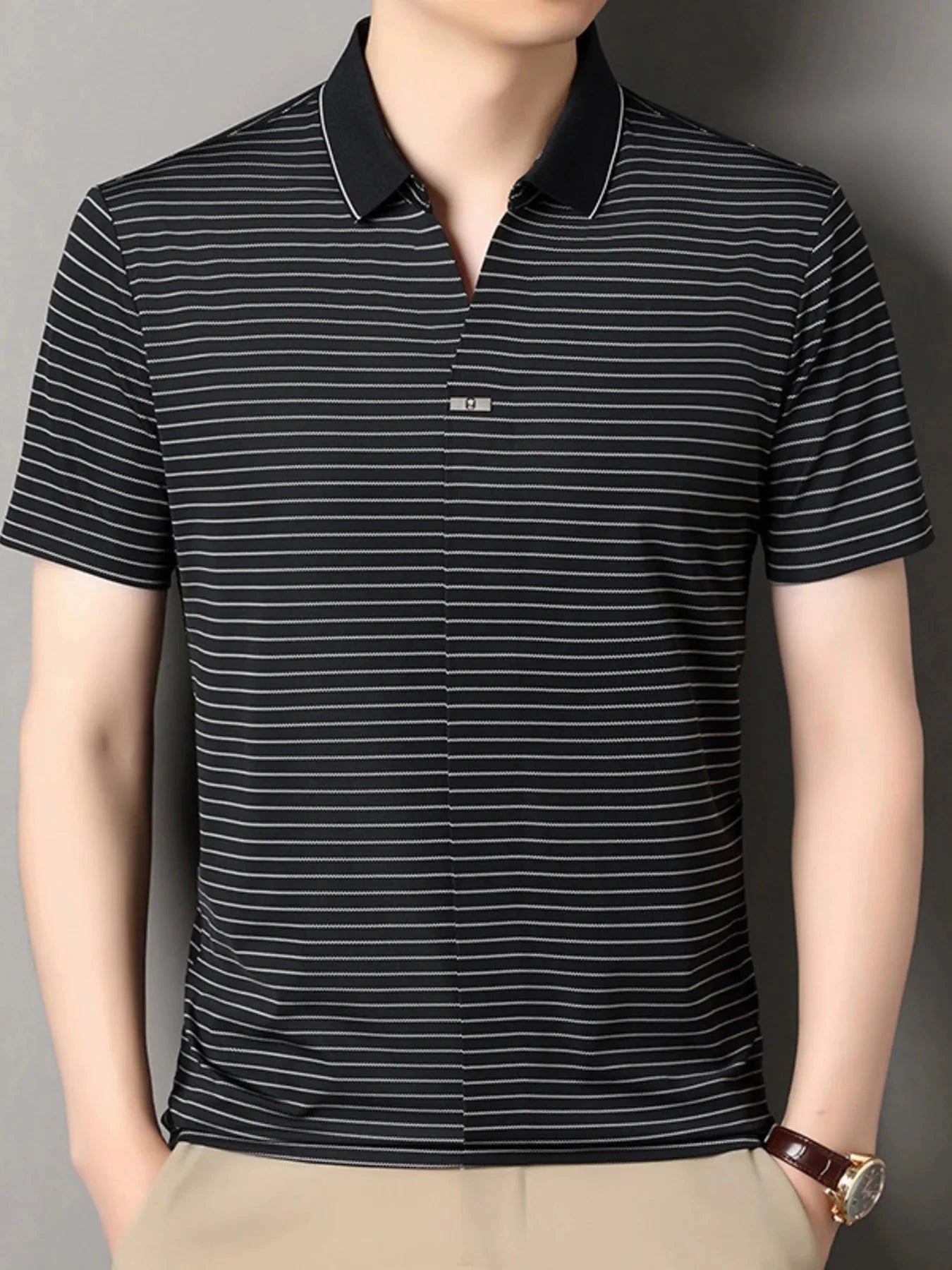 Men's Striped Short Sleeve Polo Black / 165