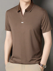 Men's Striped Short Sleeve Polo Coffee Color / 165