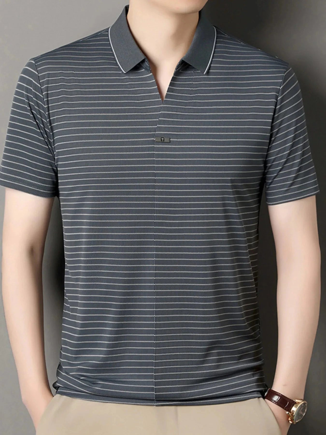 Men's Striped Short Sleeve Polo Grey / 165