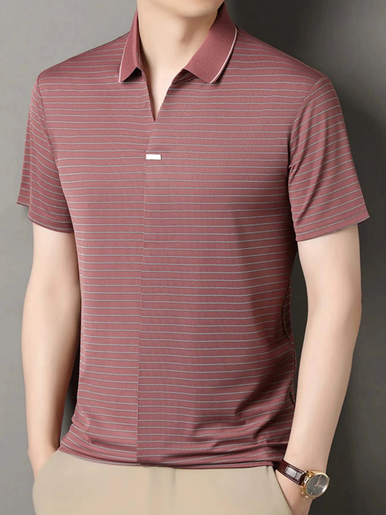 Men's Striped Short Sleeve Polo Red / 165