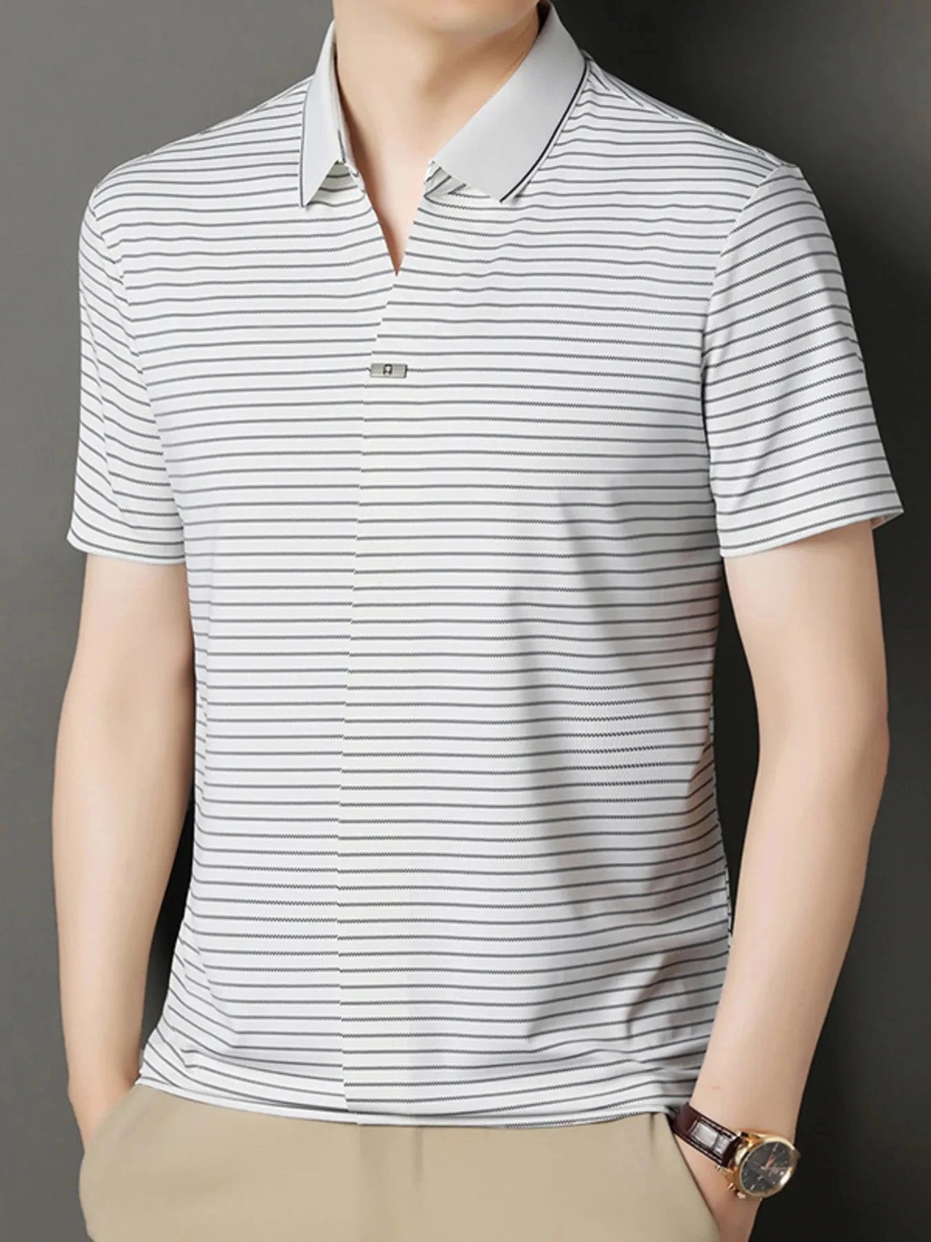 Men's Striped Short Sleeve Polo White / 165